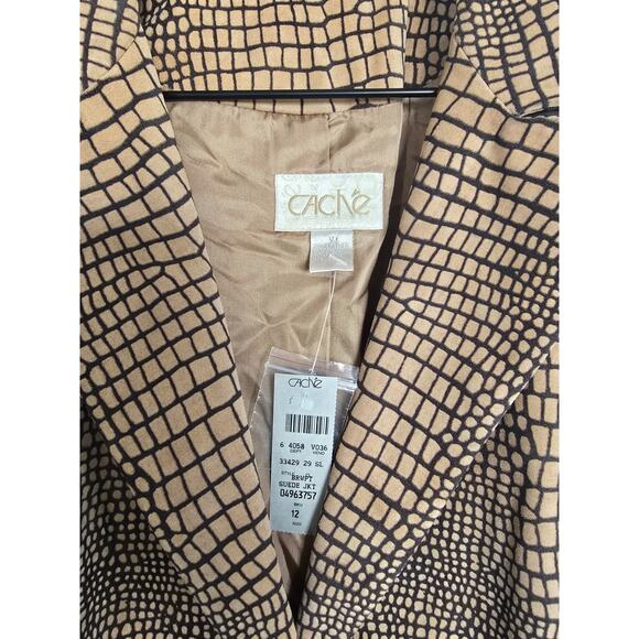 Caché 100% Suede Brown Beige Animal/Croc Print Blazer Jacket NWT Sz 12 - Picture 3 of 3
